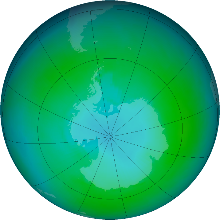 Antarctic ozone map for January 2004